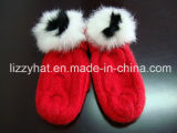 Fashion Knitted Angora Mitten Gloves with Rabbit Pompoms