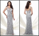 Silver Lace Mother of The Bride Dress Long Sheath Formal Evening Dress E1511