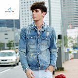 New Style Men Long Sleeve Light Blue Denim Jackets with Whisker by Fly Jeans