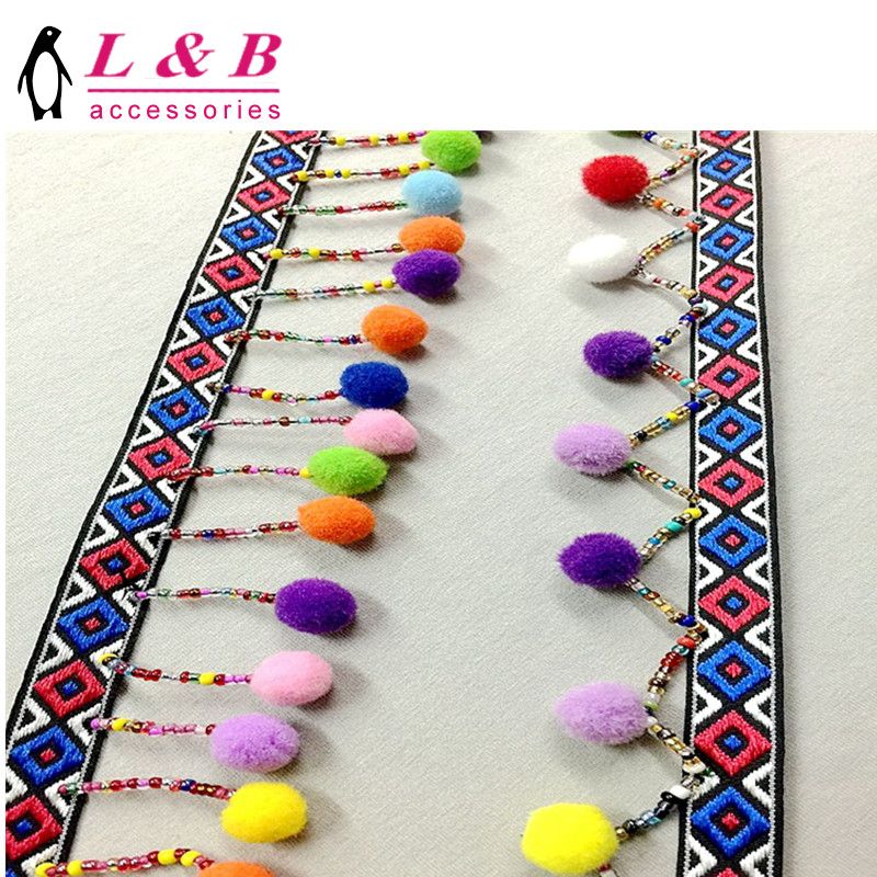 Wholesale Garment Accessory Fancy Colorful POM POM Fringe Lace