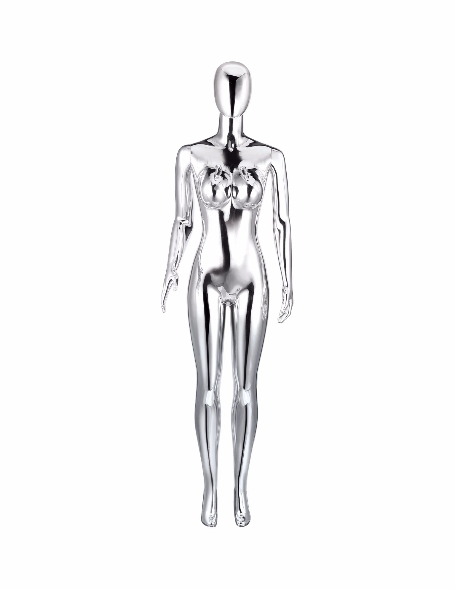 Cheap High Quality Chrome Silver Female Mannequin with Egg Face