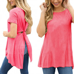 Fashion Women Leisure Casual Back Cross T-Shirt Clothes Blouse