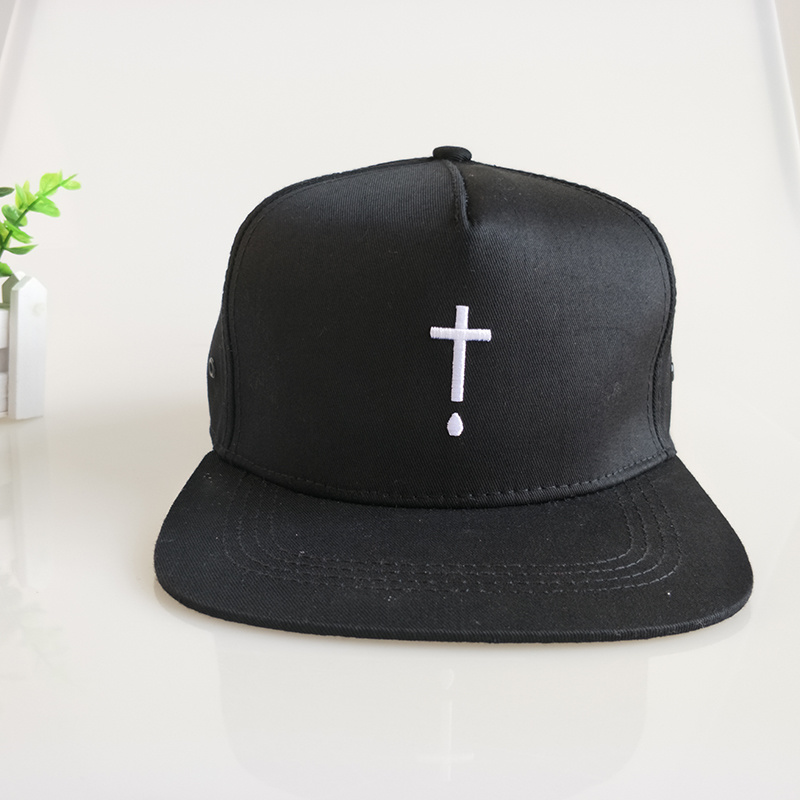 Custom Black 6 Panel Cotton Will Snapback Cap Flat Brim Hat