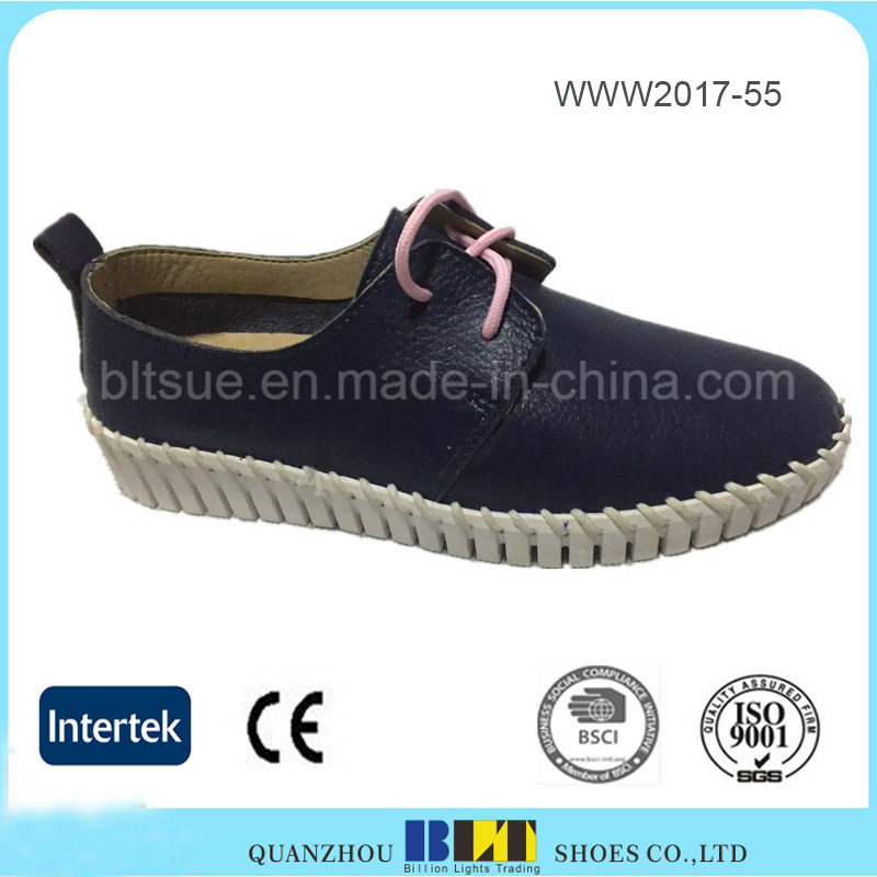 Rubber Outsole Low-Cut Leather Upper Women Shoe