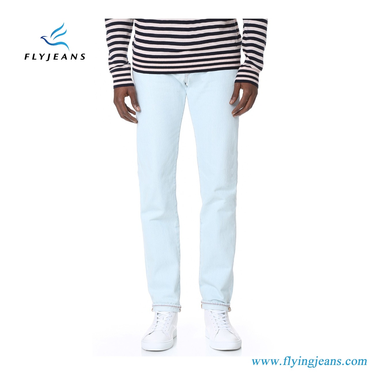 Hot Sale 100% Cotton Denim Men Tapered Jeans with Well-Rinsed Light Wash (Pants E. P. 4130)