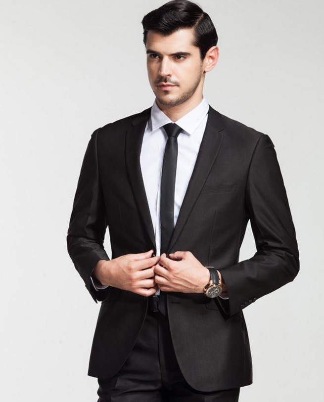 Custom 100% Wool Black Business Men Suit