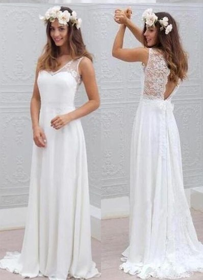 A-Line Wedding Dresses Lace Chiffon Beach Garden Travel Bridal Gown W52204