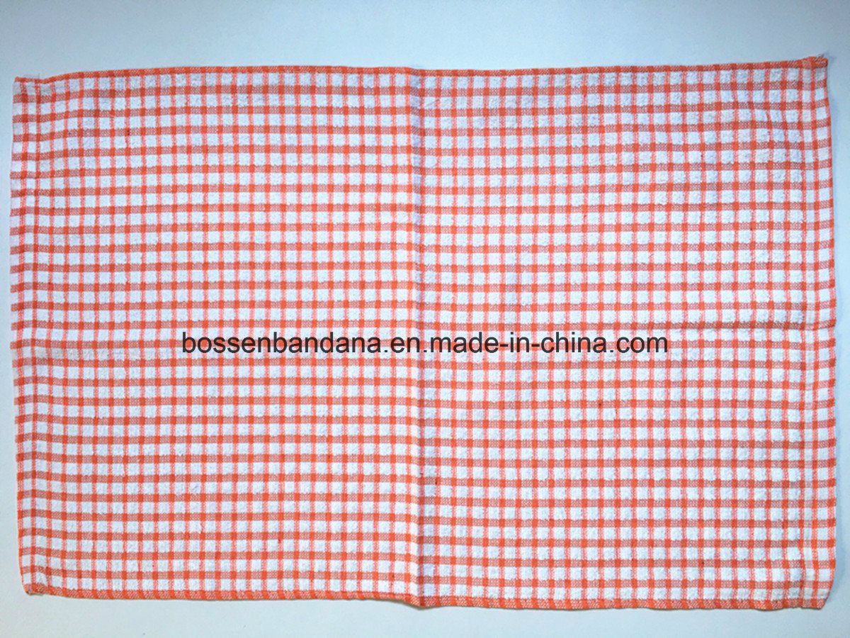 OEM Produce Custom Checks Jacquard Orange Cotton Terry Kitchen Tea Towels