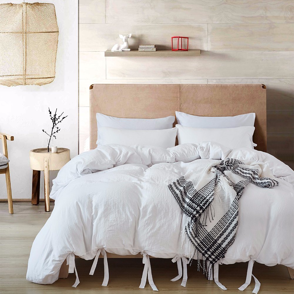 Solid Color Casual Modern Style Bedding Set with Relaxed Soft Feel Natural Wrinkled Look