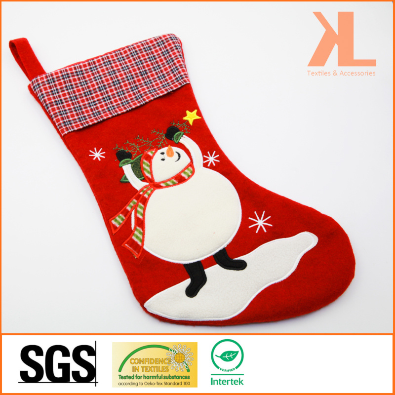 Quality Embroidery/Applique Christmas Decoration Felt Tartan Snowman Style Stocking