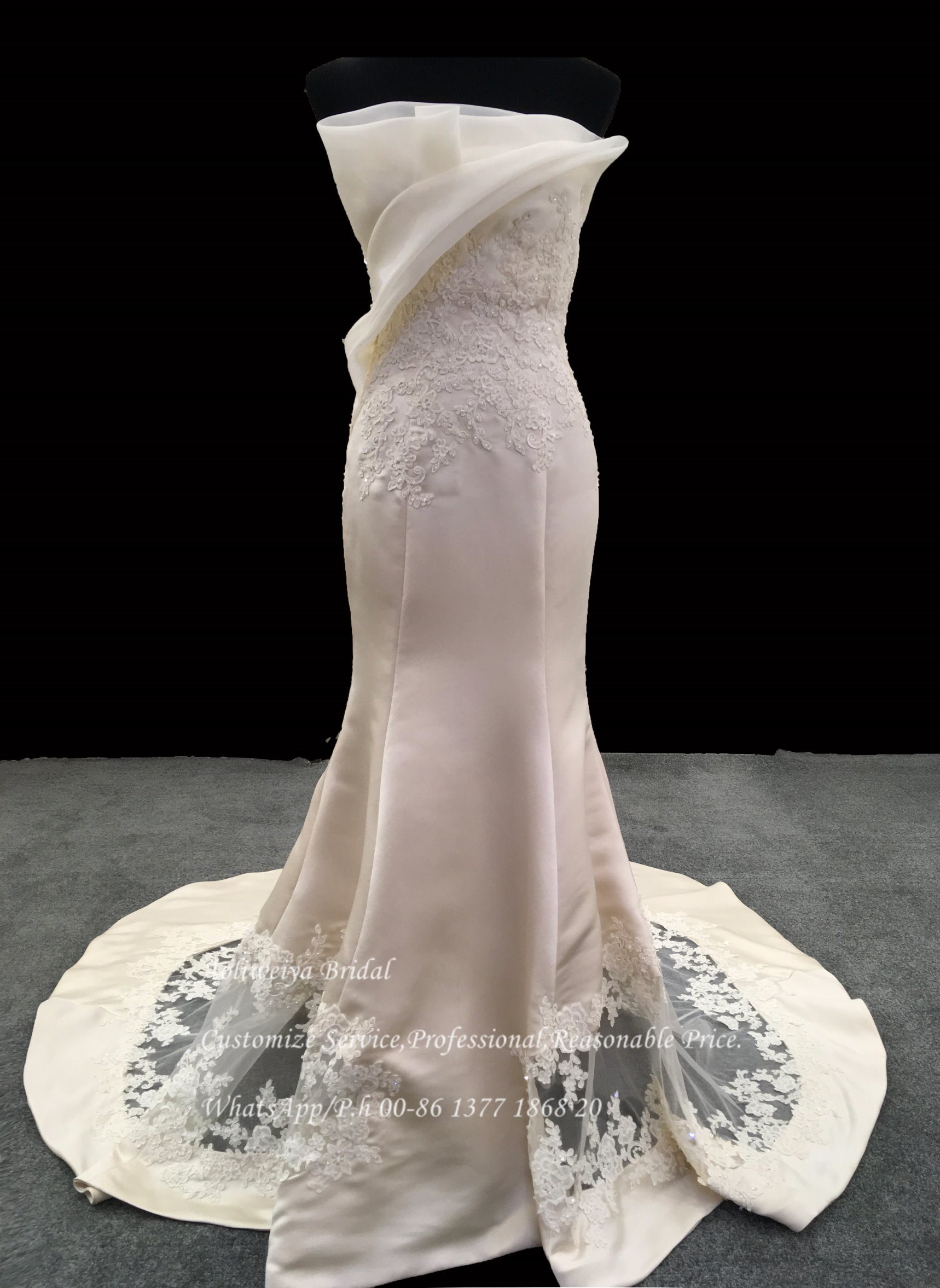 Aoliweiya Customize Size Satin and Lace Wedding Dress
