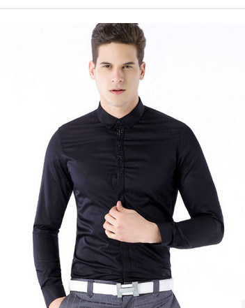 Men's Cotton Slim Fit Shirt in Solid Black