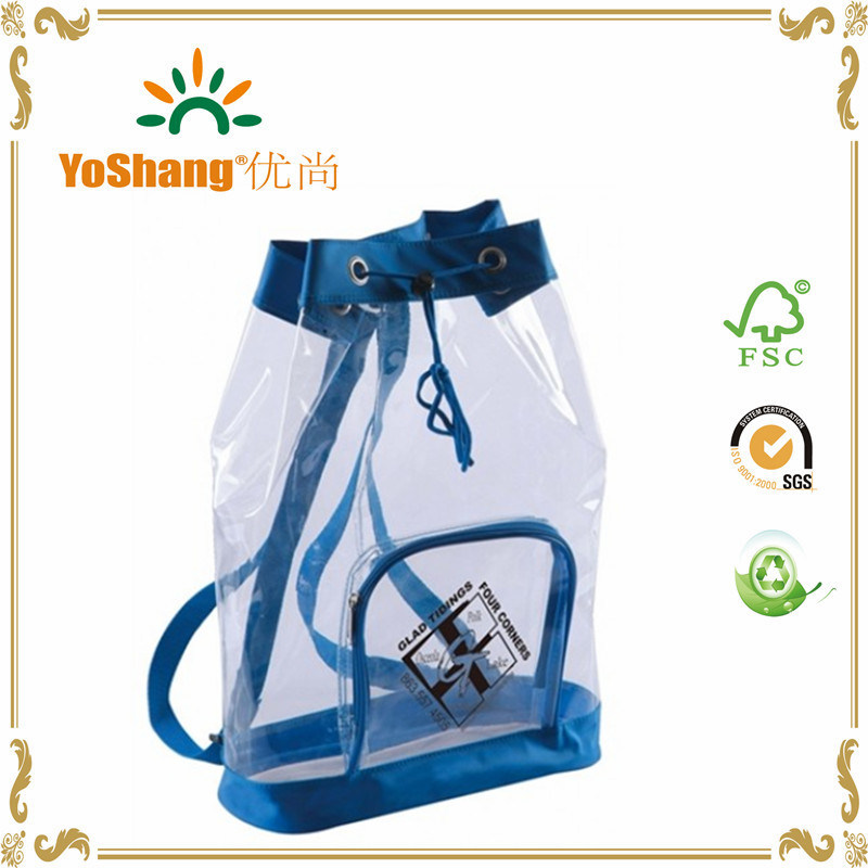 Soft-Loop Style Sport Clear Vinyl PVC Drawstring Backpack Bag with Cute Printing
