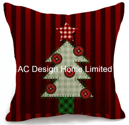 Burgandy Color Square X'mas Tree Design Decor Fabric Cushion W/Filling