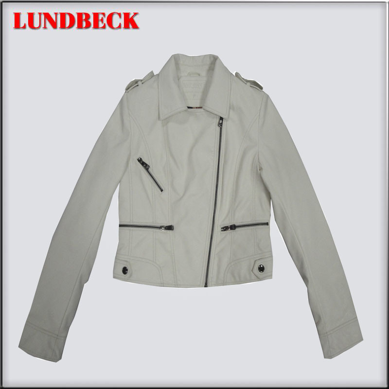 Fashion Women 's PU Jacket with Good Quality Simple Coat