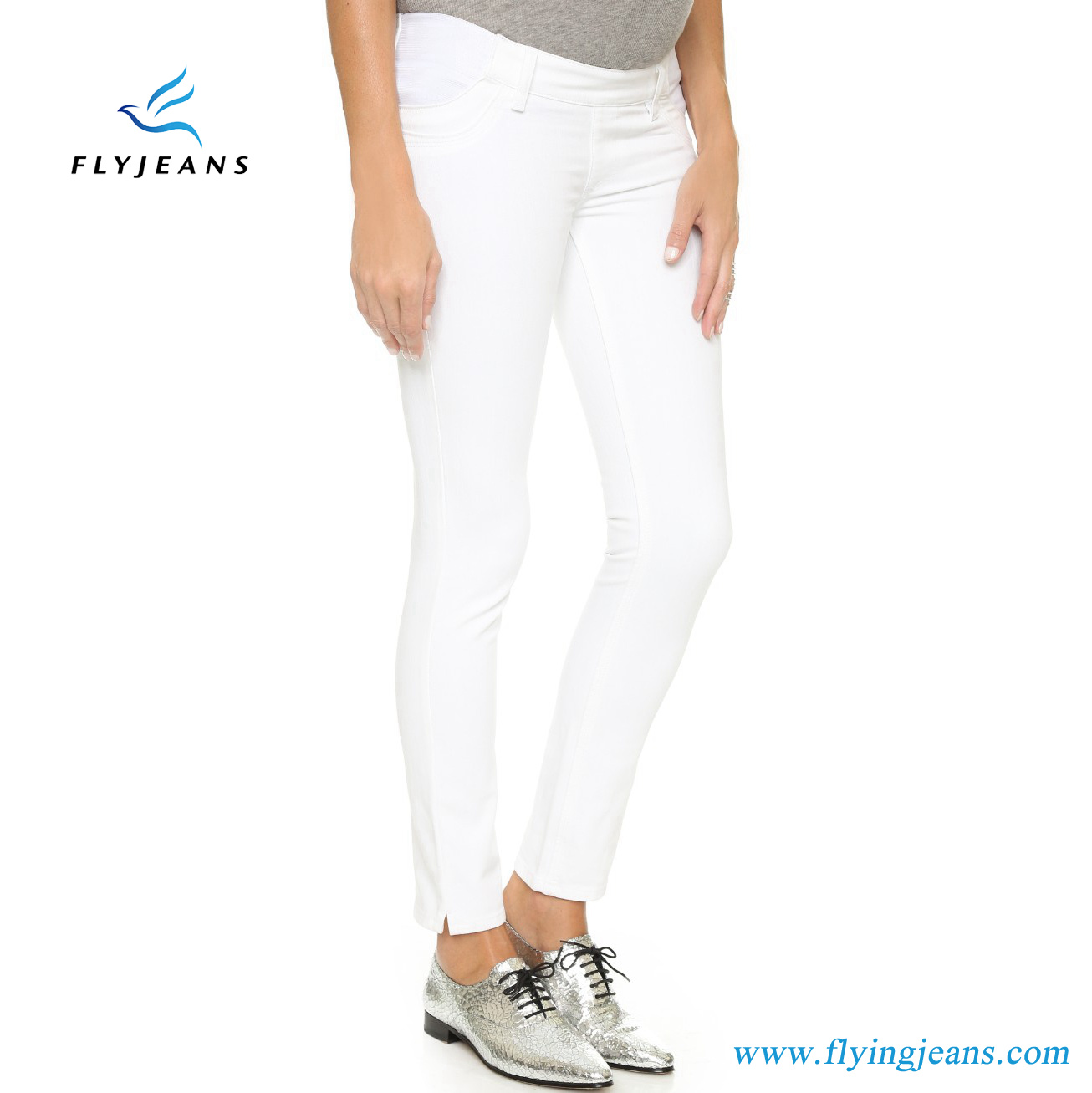 Hot Sale Fashion Straight White Denim Maternity Women Jeans by Fly Jeans