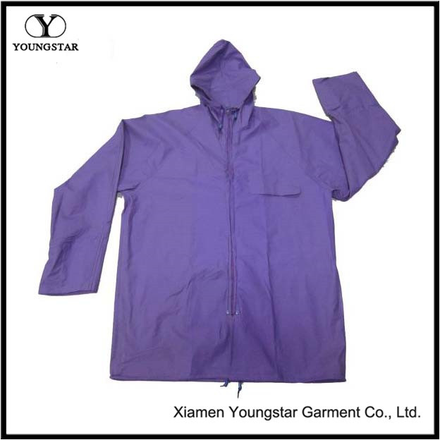 Wholesale Purple Color Women's PVC Raincoat with Hood