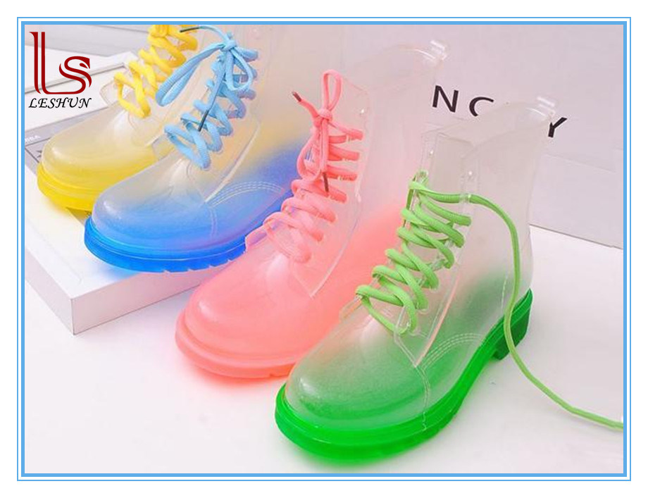 Lady's Ankle Transparent Jelly Martin Rain Boot