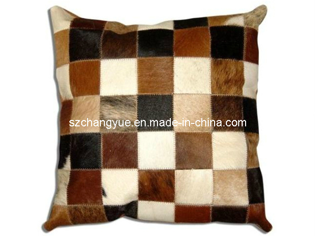 Two Sides Natural Cowhide Patch Pillow Cover Without Fillings