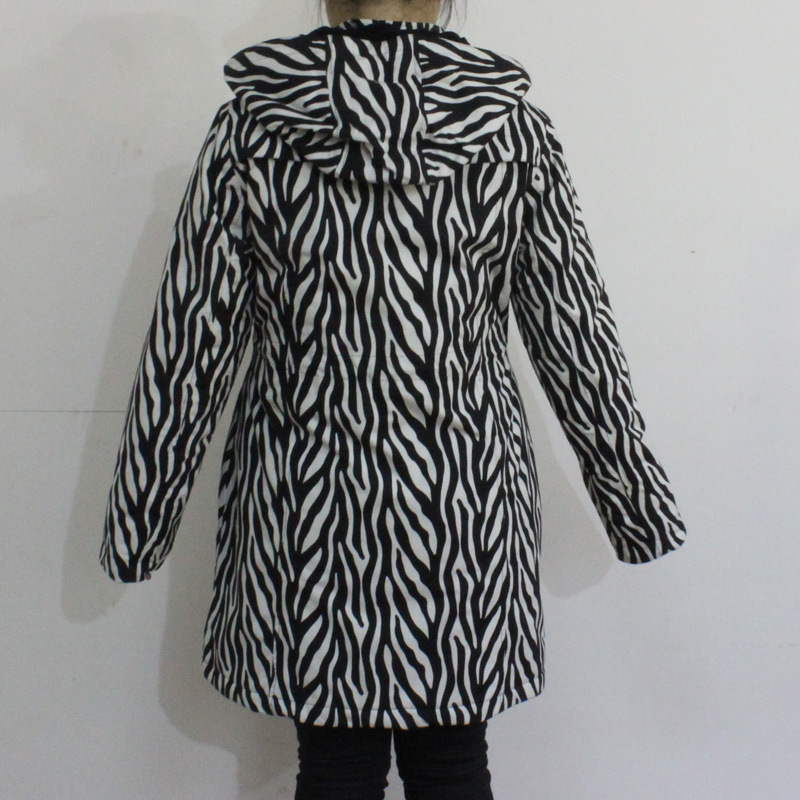 Black and White Wave Hooded PVC Raincoat for Woman