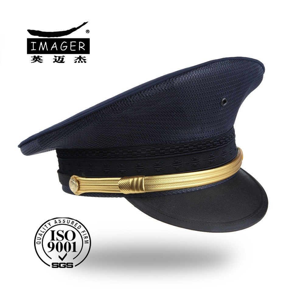 Plain Style Customized Black Navy Major Peaked Cap with Gold Strap