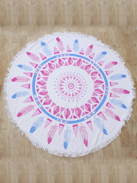 Reactive Printing Round Beach Towel in Stock with Various Designs (peacock and feather)