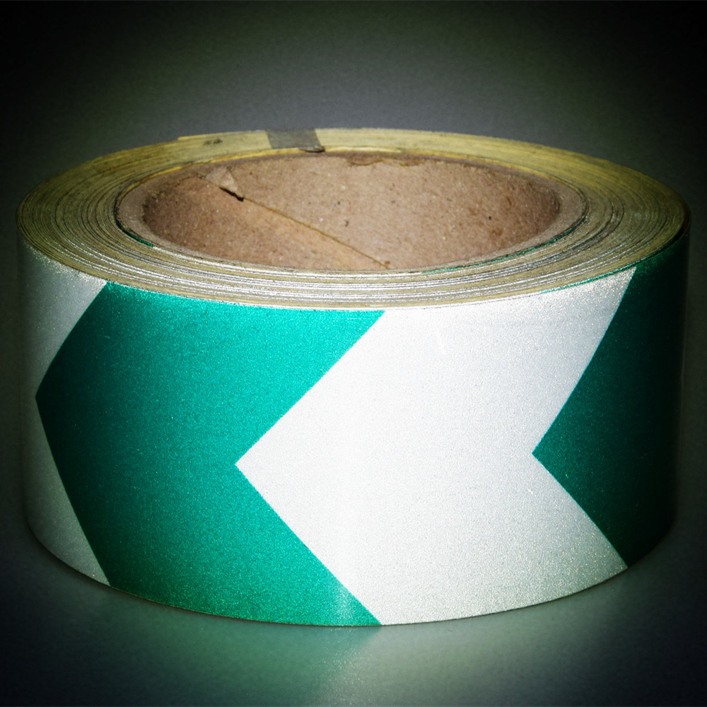 White and Green Hazard Warning Reflective Diagonal Tape
