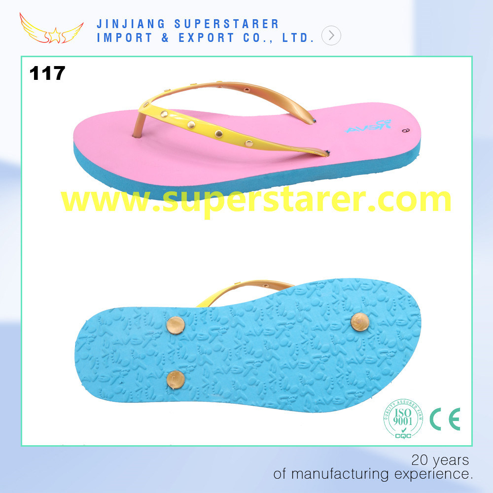 Funky PE Flip Flops Slippers with Decoration PVC Strap