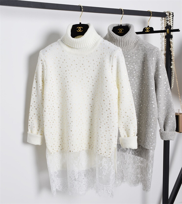 C11910 Lace Panelled Turtle Neck Sweater for Ladies Boutique Quality