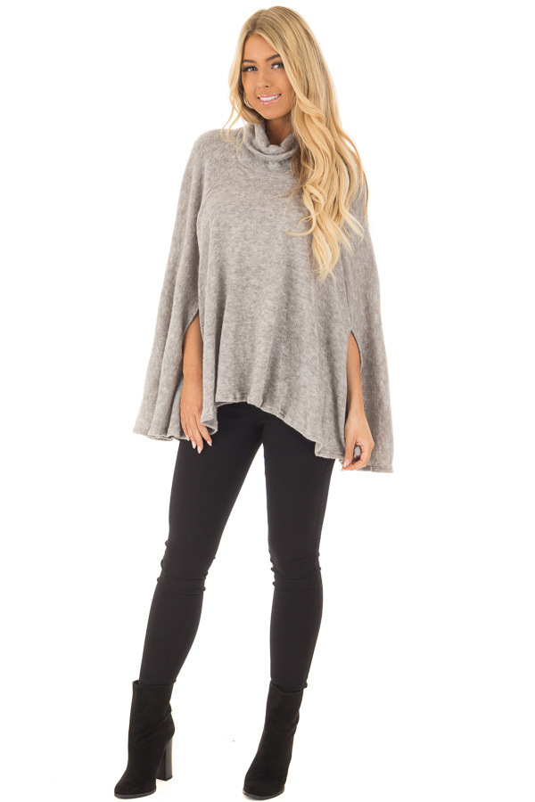 Cloud Grey Turtle Neck Poncho with Arm Holes