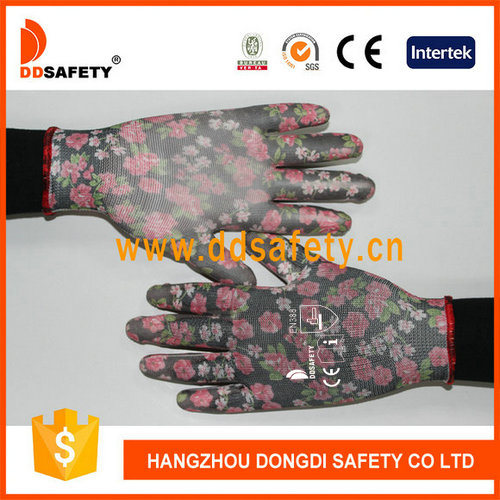Ddsafety 2017 Flower Design Polyester Liner PU Glove