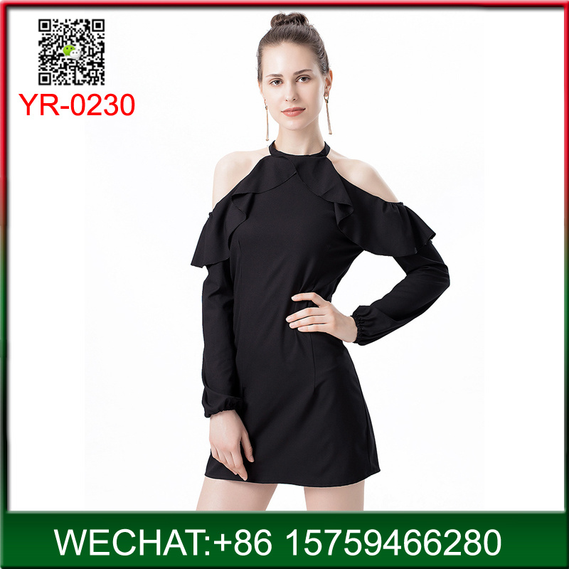 Fashion Elegant Black Long Sleeve off-Shoulder Lady Dress