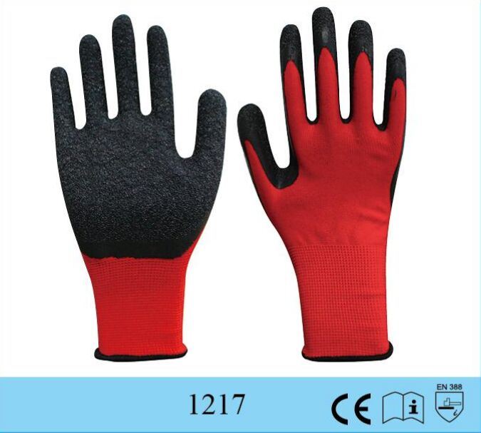 Polyester Shell Latex Crinkle Coated Construction Safety Working Gloves
