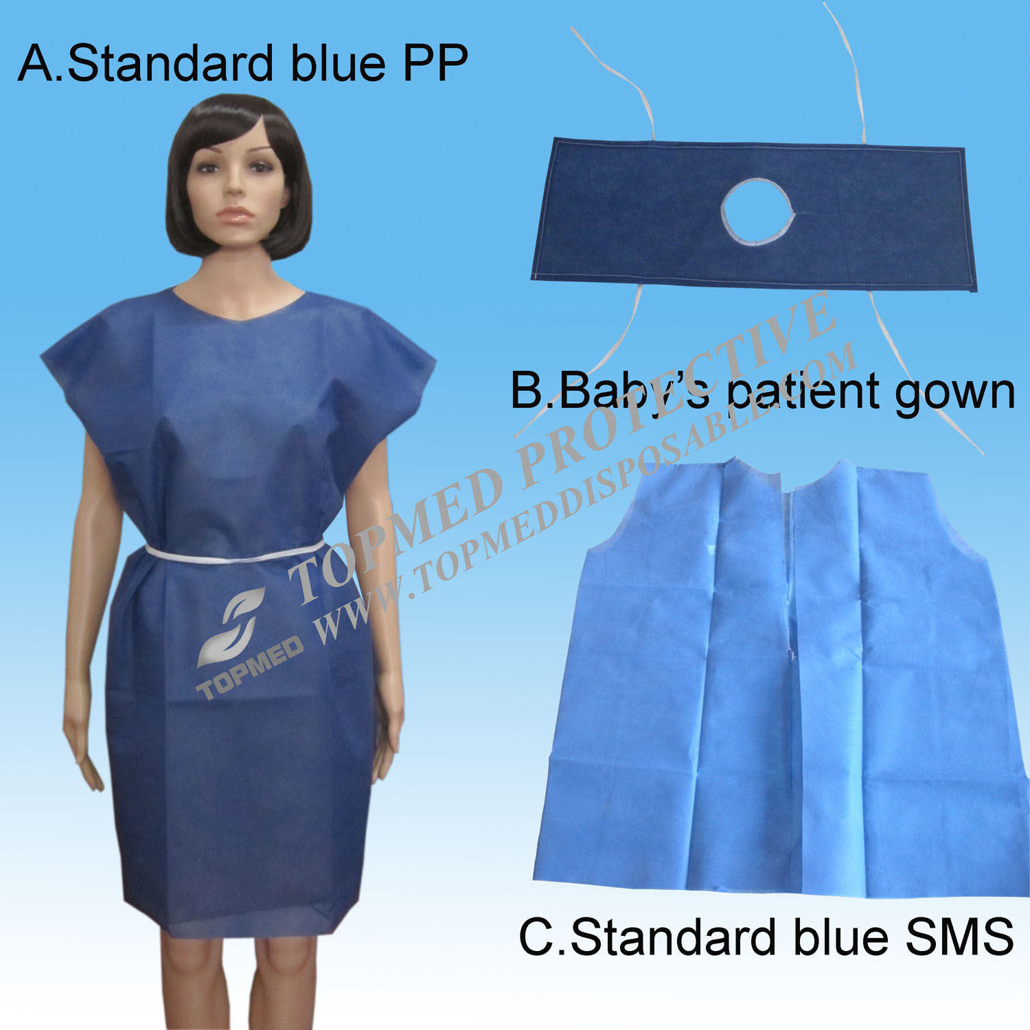 Nonwoven SMS PP Patient Gown with Round Neck