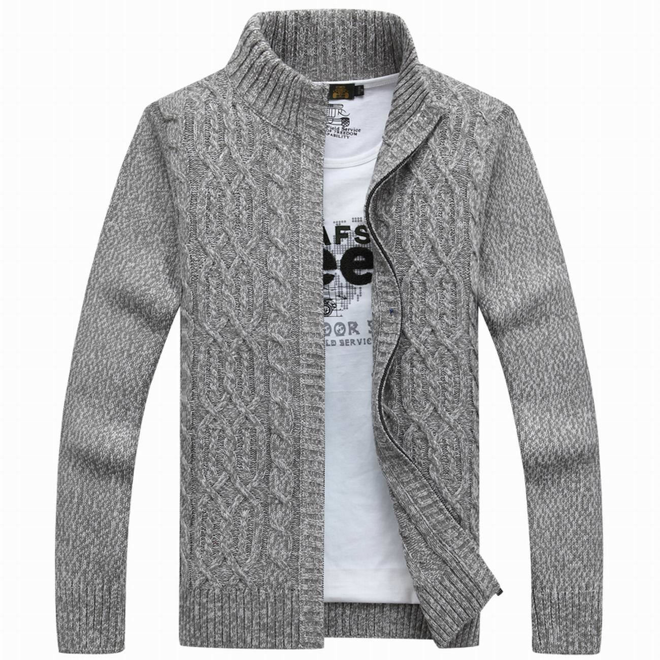 Men's Acrylic and Polyester Zip Down Cardigan Sweater with Flower Pattern