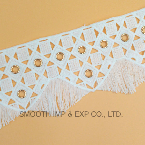 Embroidery Trim Metal Water Soluble Lace with Eyelets Fabric Cotton