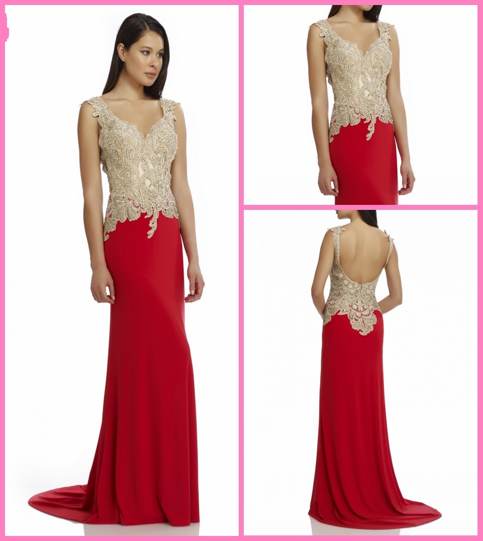 Gold Beads Party Prom Gowns Red Chiffon Homecoming Cocktail Evening Dresses Z9053