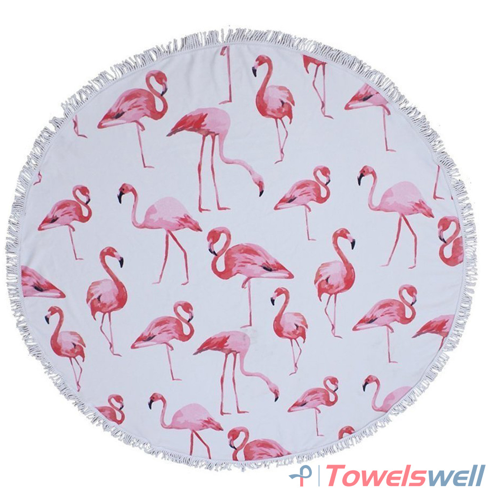 Printed Microfiber Circle Beach Towel with Tassels (Animal)