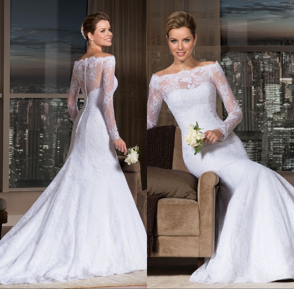 off Shoulder Bridal Wedding Dress Mermaid Lace Wedding Gown W15226