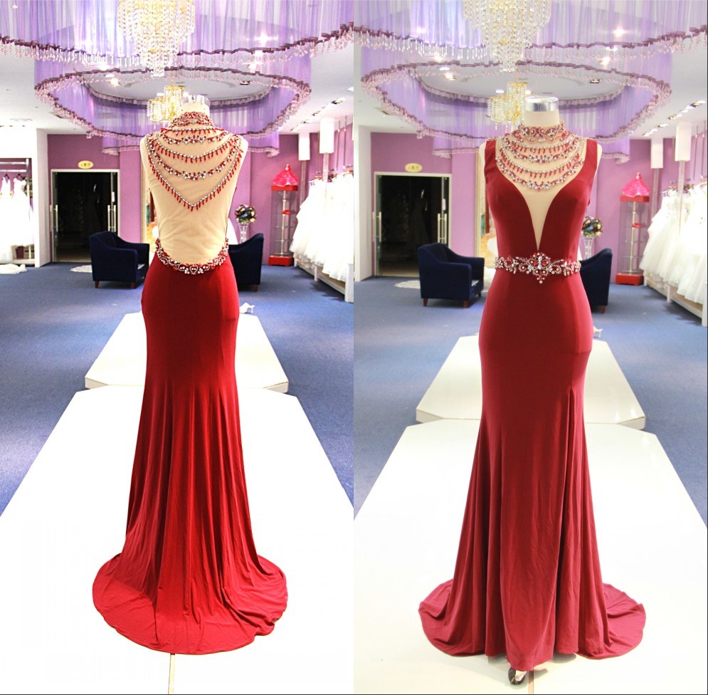 Knitted Mermaid Red Evening Dress Wgf137