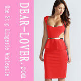 Red Cut out Side Belted Peplum Dress