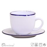 8oz Ceramic Cup and Saucer Solid Peel Glaze with Rim