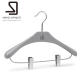 Gray Wooden Clothes Suit Hanger with Clips