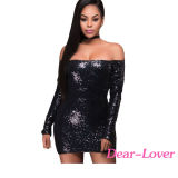 Glittering Long Sleeve off Shoulder Cocktail Dress