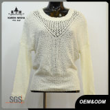 Women White Ribbed Pullover Sweater