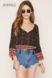 OEM Fashion Floral Bell-Sleeve Blouse