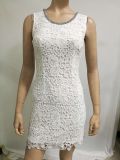 2017 Wholesale Clothing Factory Price Elegant Casual Summer White Lace Sleeveless Sexy Dresses for Women