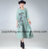 Linen Dress, Ethnic Printing Dress for Women