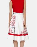Cotton Knee Length Full Skirt with Contrast Floral Ribbon Tapework