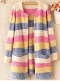 Stripe Cardigan Sweater Mohair Sweater Coat (BTQ026)